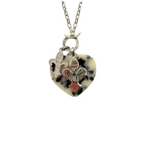 Silver Chain Charm Necklace Crystal Fleur De Lis